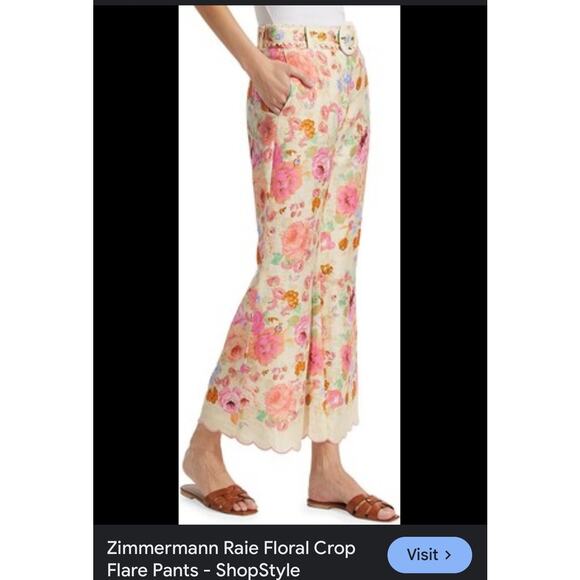 NWT Designer Zimmerman Raie Floral Crop Flare Linen Pants Size OP - Picture 1 of 16
